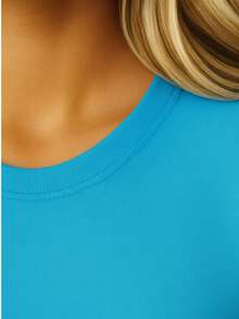 Camiseta de manga corta con estampado LAPIZ, de cuello redondo, playeras para mujer, blusas gráficas para mujer - Azul - Ver 3