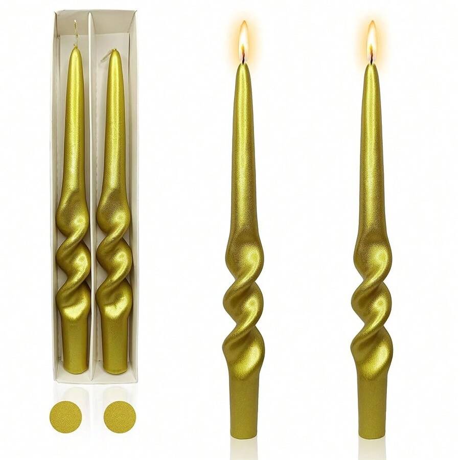 Taper Candle Gold Candlesticks,10 Inch Golden Twisted Candles Long Candle Sticks Metallic Tapered Candles For Table Decor Christmas Gift Idea,3D-MT-Gold{Inchcolor_nameinch:InchGoldinch,Inchsize_nameinch:Inch9INCHinch} - 金子 - 查看 1