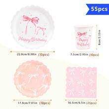 Pink Bow Floral Shaped Disposable Plate, Napkin, Cup Set, Plates, Napkins And Cups Party Supplies, Serves 10 Guests, Disposable Paper Plates Party Tableware Suitable For Birthday, Wedding, Party, Family Picnic - Multicolor - View 2