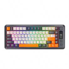 FREEWOLF Teclado Sem Fio, Conexão Dual Mode Bluetooth & 2.4G, Teclado de Jogos com Sensação Mecânica e Teclas Degradê PBT, Tela de Exibição, Feeless Wolf M75