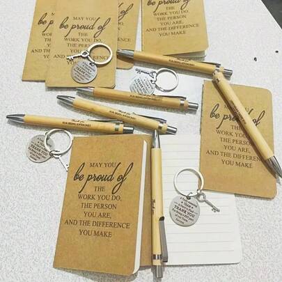 20-Piece Pack (Includes Motivational Notebook, Bamboo Pen, Keychain, Bag) Employee Appreciation Gift, Recognition Retirement Celebration Gift, Perfect Gift For Students, Teachers, Friends Easter Gifts