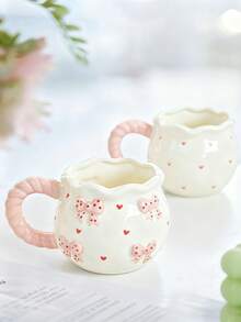 1pc Creative 3D Embossed Hand-Painted Bow Pattern Ceramic Coffee Mug - Multicolor - View 4