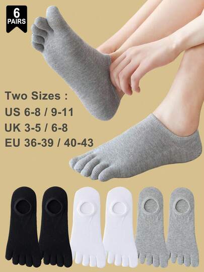1/3/6 Pairs Women's Solid No Show Toe Socks, Five Fingers Splitting Socks, Ankle Socks,Suitable For Outdoor Sports Or Daily Use