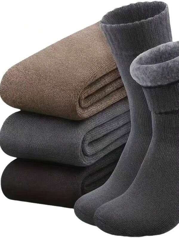 3 Pairs Men's Thermal Wool Socks, Thick Hiking Boots, Soft And Comfortable Winter Socks For Cold Weather, Long Socks, Black Socks