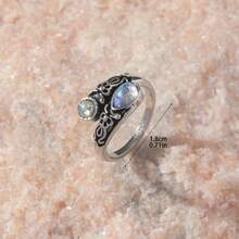 1pc Vintage Boho Moonstone Adjustable Open Ring, Spoon & Bow Knot Design - Antique Silver - View 1