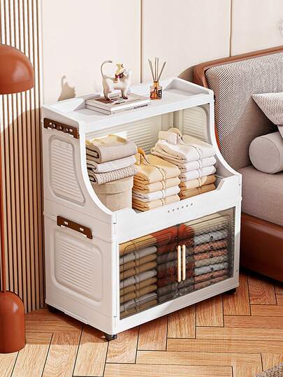 1pc Foldable Plastic Double Door Storage Cabinet, Portable Wardrobe, Home Organizer For Living Room, Kitchen, Bathroom, Bedroom, Toy Storage, Snack Cabinet, Christmas & Halloween Gift