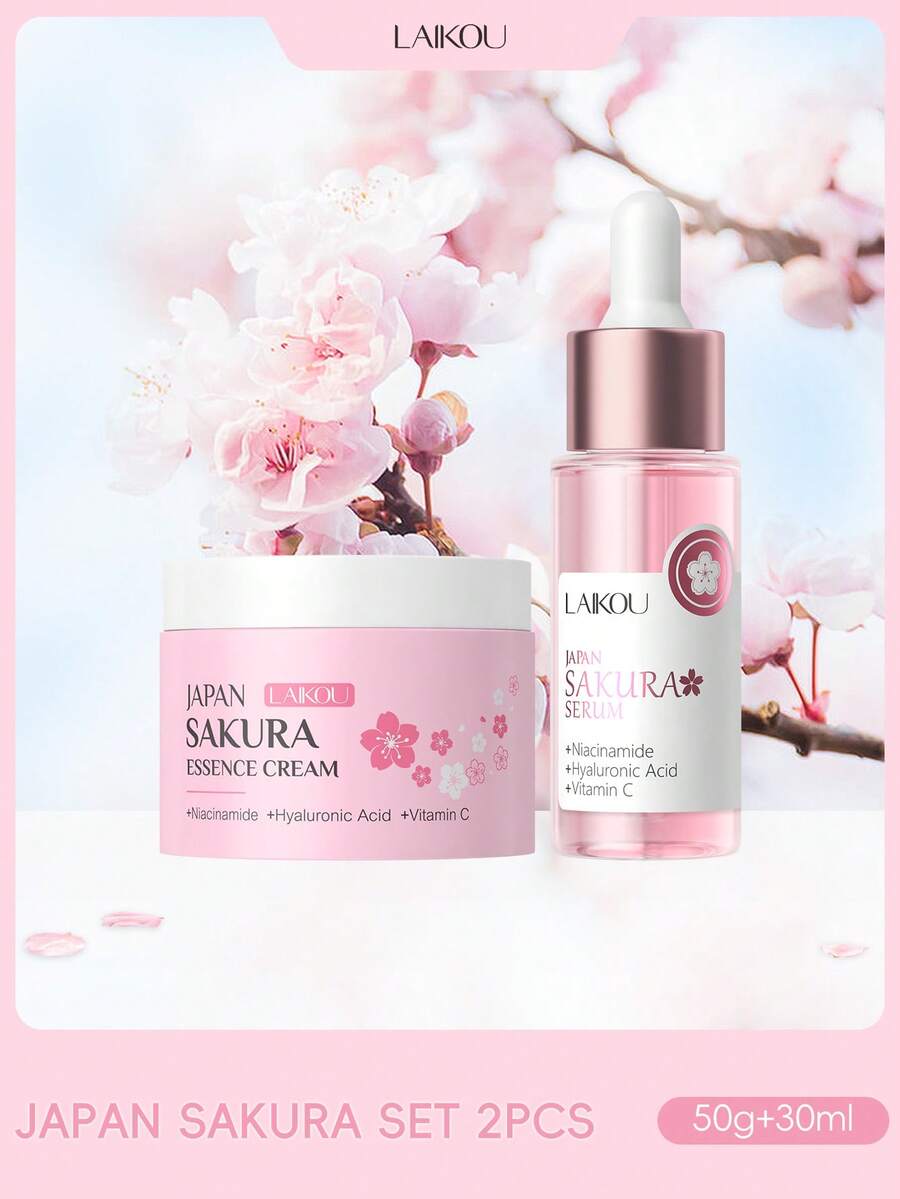 LAIKOU 一套两件装：莱寇日本樱花亮肤精华液和樱花保湿霜，清爽不黏腻，焕活肌肤，保湿滋润，是送给女性、母亲、妻子、姐妹、女孩、女友的护肤好礼，也是母亲节的理想礼物。 - 粉紅色 - 查看 1