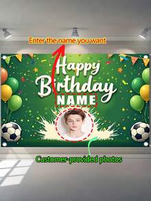 1pc Personalized Soccer Prince Birthday Banner, Customizable Photo And Name, Vinyl Poster, Sports Theme Party Decoration, Back To School - Multicolor - View 12