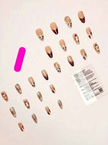 24pcs/Set Elegant Gradient Pink & White Almond-Shaped Nail Stickers With 3D Floral & Pearl Decor, Includes Gel Polish And Nail File, Suitable Girls/Women Daily, Party, Autumn Nails - 多色 2 - 查看 5