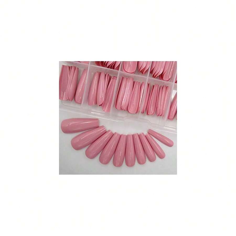100pc Colored Coffin Press On Nails Long Ballerina False Fake Nail Tips Full Cover Manicure Design Acrylic Nails For Women Teen FFgirls (Dark Pink){Inchcolor_nameinch:InchDarkPinkinch} - 深粉紅色 - 查看 1