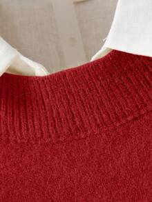 Plus Size Colorblock Casual Pullover Sweater, Autumn/Winter Spring - Red - View 5