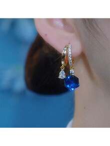 Korean Style Ultra Shiny Geometric Square Crystal Inlaid Diamond Earrings Elegant Fashionable Light Luxury High-End Exquisite Ear Jewelry - N2091A1 [Water Drop] Purple - View 4