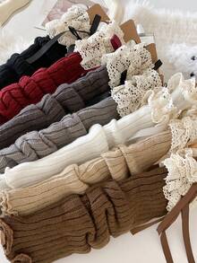 1/2/4/6双装女士彩色蝴蝶结蕾丝边过膝保暖腿套，可爱时尚，适合春、夏、秋、冬四季穿着 - 彩色 - 查看 6