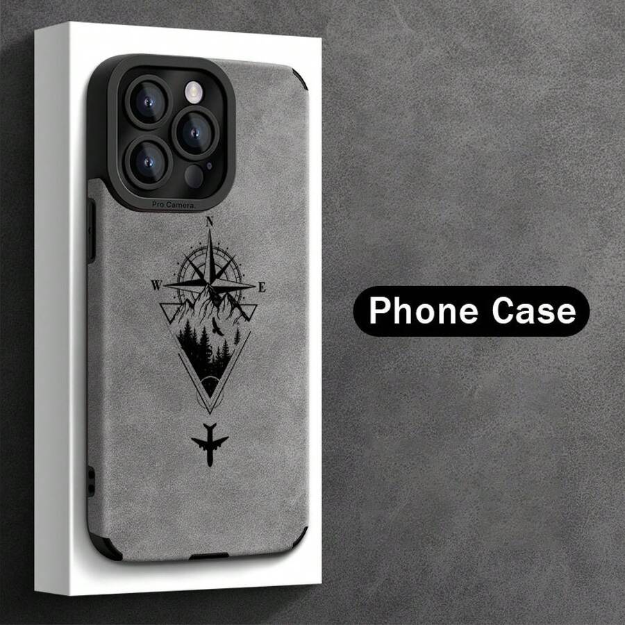 Funda de Teléfono Personalizada con Patrón Creativo de Brújula de Avión para iPhone 16ProMax/15Pro/14Plus/13/12/11/7/8Plus/X/XR/XsMax, Resistente a Impactos, Diseño de Moda, Cubierta Protectora de TPU, Cuero Sintético - Colores mixtos - Ver 1