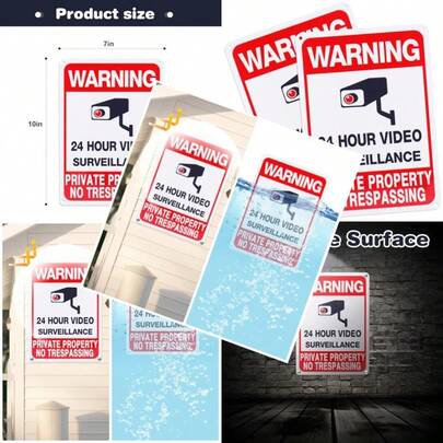2-Pack 24-Hour Video Surveillance And No Trespassing Signs Reflective UV-Protected Aluminum 10"X7" CCTV Security Warning Fade-Resistant Weatherproof