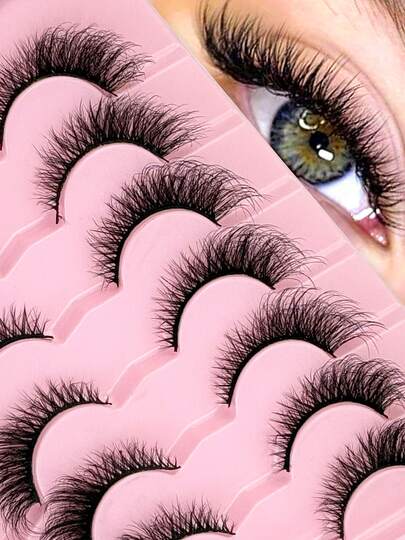 7 Pairs Of Cat-Eye False Eyelashes, Fluffy 3D Messy Natural Long Soft Winged End Eyeliner Lengthened Imitation Mink False Eyelashes, Reusable, Suitable For Daily Life, Weddings, Dates, Parties, Music Festivals, Halloween, Etc.