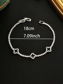 1pc Men's Exquisite Four-Leaf Clover Zirconia Tennis Bracelet, Hollow Four-Leaf Clover Design With Surrounding Zirconia Stones, Luxurious And Stylish, Suitable For Business, Parties, And Casual Luxury Outfits - White - View 7
