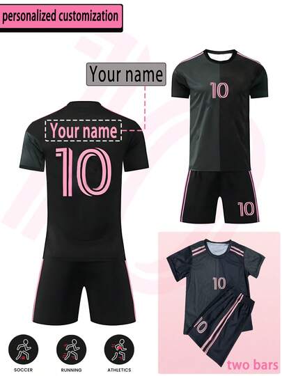Conjunto de jersey y pantalones cortos de fútbol personalizados con nombre y número de equipo nacional #10 para niños/jóvenes - Poliéster, cuello redondo, adecuado para entrenamiento deportivo y uso casual, opción perfecta para exteriores
