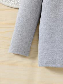 Girl's Classic Solid Color Warm Crew Neck Base Layer Top, Versatile Long Sleeve, Everyday Wear - Grey - View 4