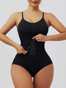 1pc High Waist Snap Closure Shapewear Bodysuit, Tummy Control Waist Cincher, Butt Lifter, Body Shaper For Women - Black - View 1