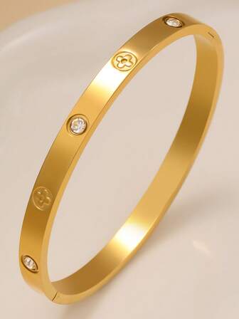 New Fashionable Vintage Stainless Steel Round Zirconia Bracelet, Suitable For Women's Daily Wear