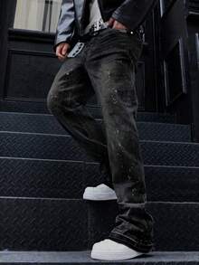 修身弹力牛仔裤，做旧水洗棉质牛仔裤，百搭时尚；斜插口袋水洗牛仔裤，轻便商务休闲款，百搭；直筒休闲牛仔裤，纽扣拉链设计，适合所有季节 - 黑色 - 查看 2