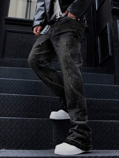 Slim Fit Stretch Denim Jeans, Distressed Washed Cotton Jeans, Versatile & Fashionable; Washed Denim Jeans With Slant Pockets, Lightweight Business Casual, Versatile; Straight Leg Casual Jeans With Button & Zipper, Suitable For All Seasons