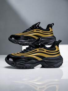 男士休闲运动鞋 - 时尚、轻便、舒适，适合日常通勤 - 黑金 - 查看 3