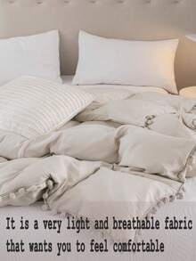 Pom Pom Beige Duvet Cover Twin Queen King Size Boho Farmhouse Bedding 1Pc Mini Pom Pom Decor Beige Comforter Cover Soft Breathable Lightweight Microfiber Duvet Cover For Boys&Girls 1 Duvet Cover - Beige - View 6
