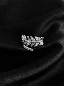 1 Peça Anel de Folha de Zircônia Cúbica Elegante e de Alta Qualidade, Ajustável para Mulheres, Adequado para Casamento e Eventos Formais