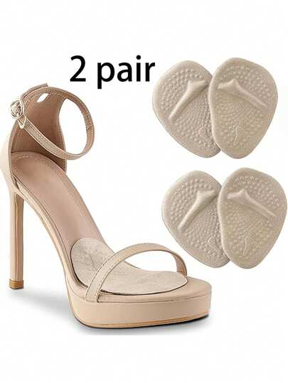 QKC 2 pares de almohadillas antideslizantes para la parte delantera del pie de mujer, adecuadas para tacones altos elegantes, plantillas blandas de medio tamaño, accesorios para zapatos para prevenir el dolor