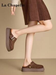 1 双 La Chapelle 女式休闲软底平底鞋，圆头低跟户外通勤鞋，优雅软底徒步鞋适合学生毕业照，低帮皮革保暖鞋