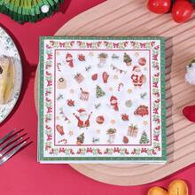 20/40/60 unidades, Guardanapos de Natal de 2 Camadas, Guardanapos de Papel para Coquetel de Inverno, 33 x 33 cm, Árvore de Natal Vermelha e Verde, Toalha de Mão Descartável para Decoração de Mesa de Natal e Artigos para Festas, Decorações de Natal de Inverno. - Multicolorido - Ver 6