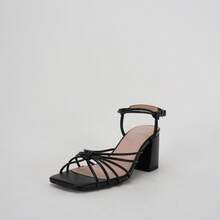 Women's Strappy Sandals Women 2.5-Inch Block Heel Tie Strap Square Toe Casual Comfortable Summer Shoes - 黑色 - 查看 6
