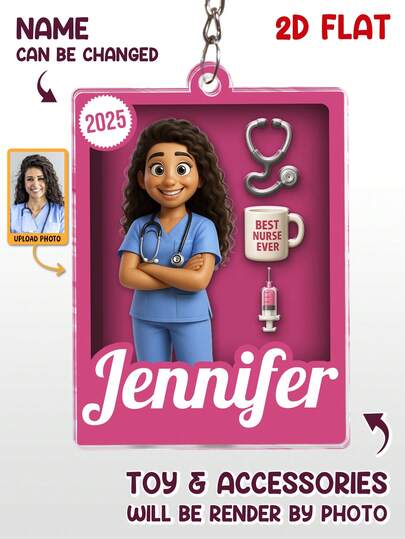 Catygift Llavero personalizado de enfermera, diseño 2D personalizado, regalo único con tema de enfermera para enfermeras, graduados de enfermería y trabajadores de la salud