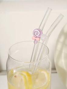 1-5pcs/Set Reusable Glass Straws With Sweet Purple - Themed Accents (Bear, Bow,Heart), Aesthetic Drinkware For Iced Drinks, Afternoon Tea, Milkshakes, Smoothies, Sparkling Water, Milk Tea, Juices And Other Cold Drinks. Ideal For Beach Parties, Outdoor Picnics, Dessert Shops, Snack Bars, Party Supplies, Family Gatherings, Kid-Friendly Parties, Valentine's Day, Back-To-School Season.Refreshing, Perfect Gift For Girls. - Style C - View 5