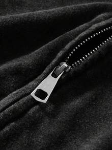 Men's Washed Drop Shoulder Zip-Up Casual Hoodie, Autumn - Black - View 4