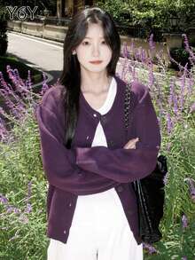 Y6Y 2026 New Autumn/Winter Korean Style Purple Women's Lazy High-End Loose Slimming Knit Sweater Cardigan Jacket - Purple - View 7