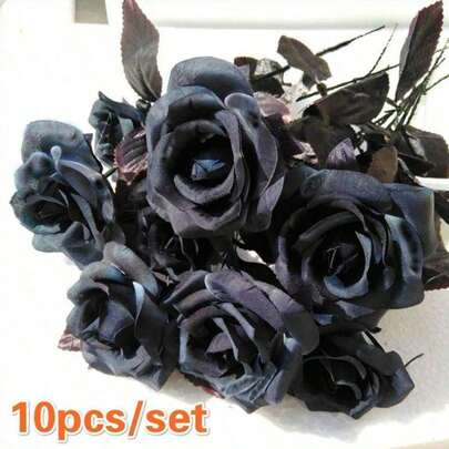 1pc/5pcs10pcs Set Artificial Black Rose Bouquet Home Simulation Black Rose Fake Flower Wedding Par