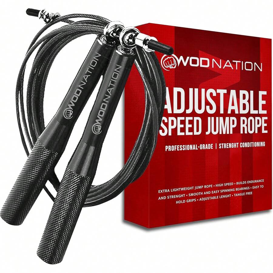 WOD Nation Aluminum Handle High Speed Adjustable Jump Rope For Women And Men - Perfect Skipping Rope For Boxing, Fitness, Workout - 藍色 - 查看 1