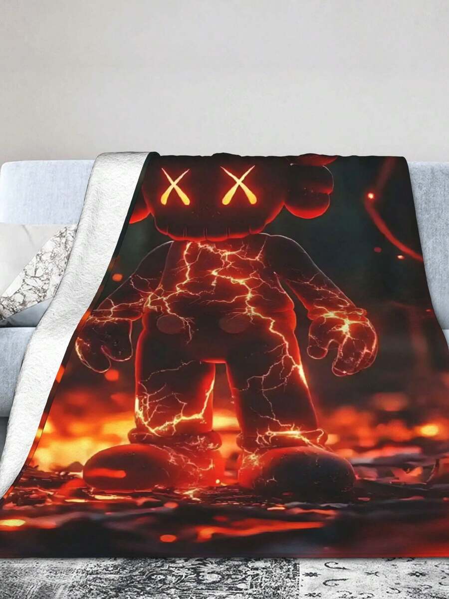 Kawss Kawaii Kaw Blanket Cartoon Print Flannel Blanket - Ultra Soft Anime Throw, The Thoughtful Gift For Christmas, Birthday, Halloween, For Sofa, Camping & Travel Comfort - màu đen - Xem 1