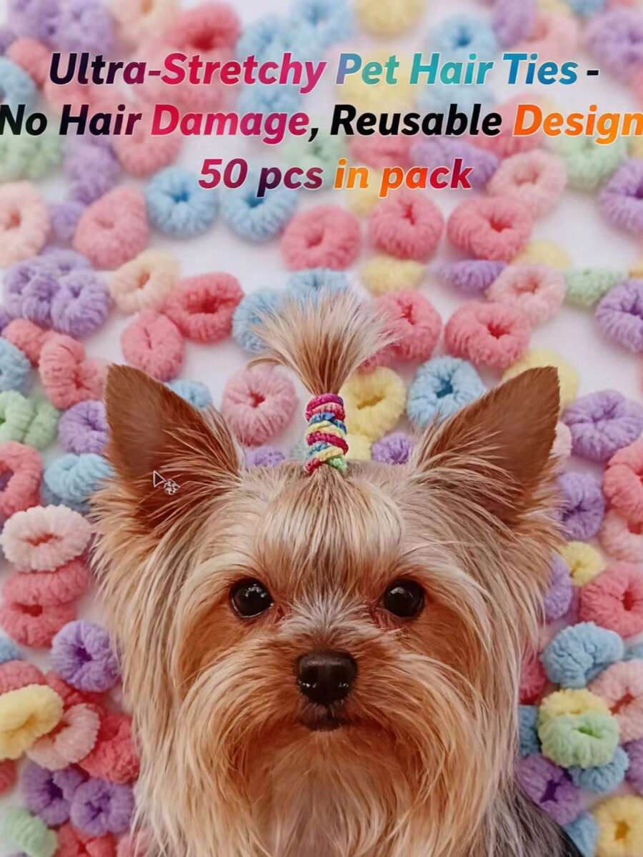 50 قطعة في العبوة ربطات شعر للحيوانات الأليفة فائقة المرونة، بدون تلف للشعر، قابلة لإعادة الاستخدام