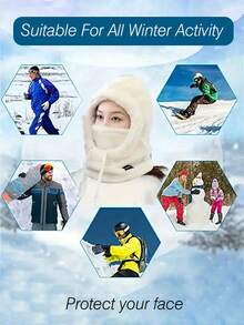 1 szt. Zimowa pluszowa czapka zimowa z maską chroniącą przed zimnem – zapięcie na elastyczny sznurek, lekka, ciepła bluza do jazdy na rowerze, narciarstwa i sportów na świeżym powietrzu, jednokolorowa czapka z kapturem i polarową wiatroszczelną ochroną słuchu, unisex, dostępna w 4 kolorach