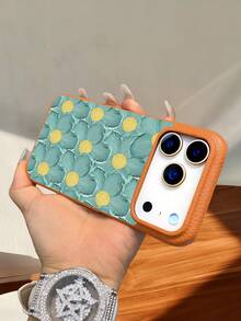 Aqua Blue Floral Botanical Phone Case Cover Light Colored Frame Green Leaves Yellow Center Bloom Design Protective Cover Compatible With IPhone 17promax/17pro/17/17Air/16promax/16pro/16plus/16/15promax/15pro/15plus/15/14promax/14pro/14plus/14/13promax/13pro/13/12promax/12pro/12 - 白色 - 查看 7