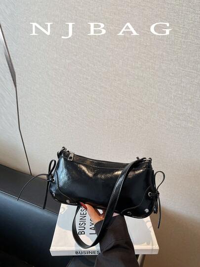 1 pieza Bolso de baguette cruzado/debajo del brazo con decoración de lazo vintage, adecuado para citas, salidas, fiestas y talla grande