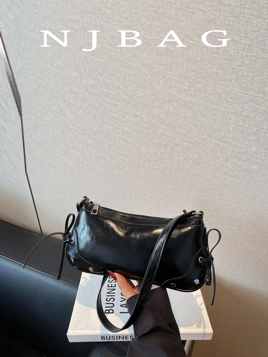 1 pieza Bolso de baguette cruzado/debajo del brazo con decoración de lazo vintage, adecuado para citas, salidas, fiestas y talla grande