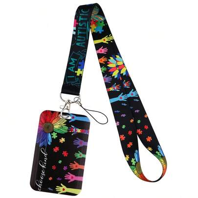 1pc Autism Awareness Phone Lanyard, Woven Strap Key Chain Holder Decoration For Students