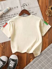 Áo thun ngắn tay cổ tròn in khẩu hiệu dành cho bé trai, kiểu dáng thường ngày, đa năng. - Màu be - Xem 2