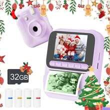 Christmas Limited Edition,Kids Camera Instant Print, Selfie Digital Camera For Kids With 4 Print Paper , 16X Digital Zoom Cameras For Vlogging 2.4''IPS Screen Rechargeable Camera Photography Professional,1080P HD Kids Digital Camera With 4 Print Paper Nstant Print Toy IChristmas Birthday Gifts For Toddler And Teenagers Age 3-16 Purple