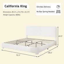 Bed Frame, Upholstered Bed Frame With Headboard, Boucle Soft Bed For Bedroom, Easy Assembly, Twin/ Full/ Queen/ King/ Cal King, White/ Beige/ Black/ Rose Pink/ Light Grey/ Grey/ Green - 白色 - 查看 10